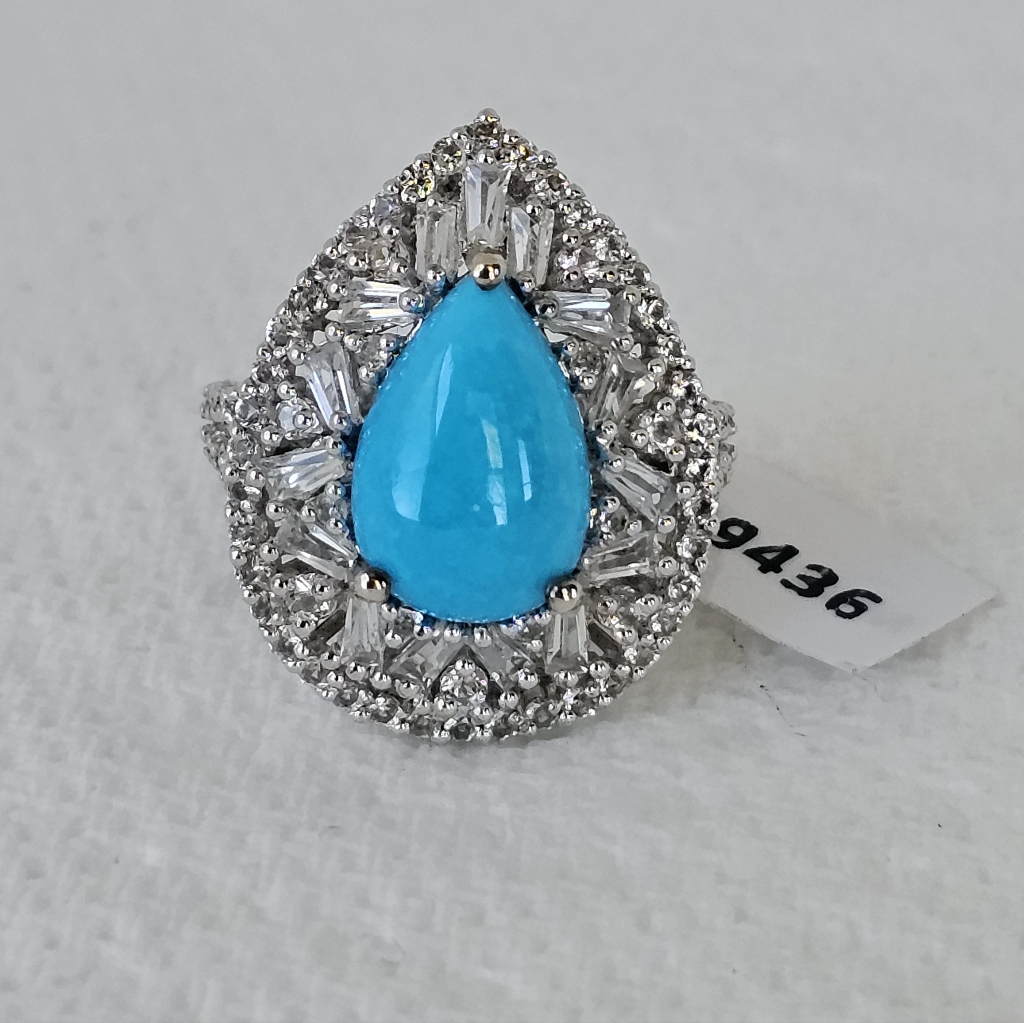 Natural Sleeping Beauty Turquoise & Topaz Sterling Silver Platinum Sz 7 Nwt